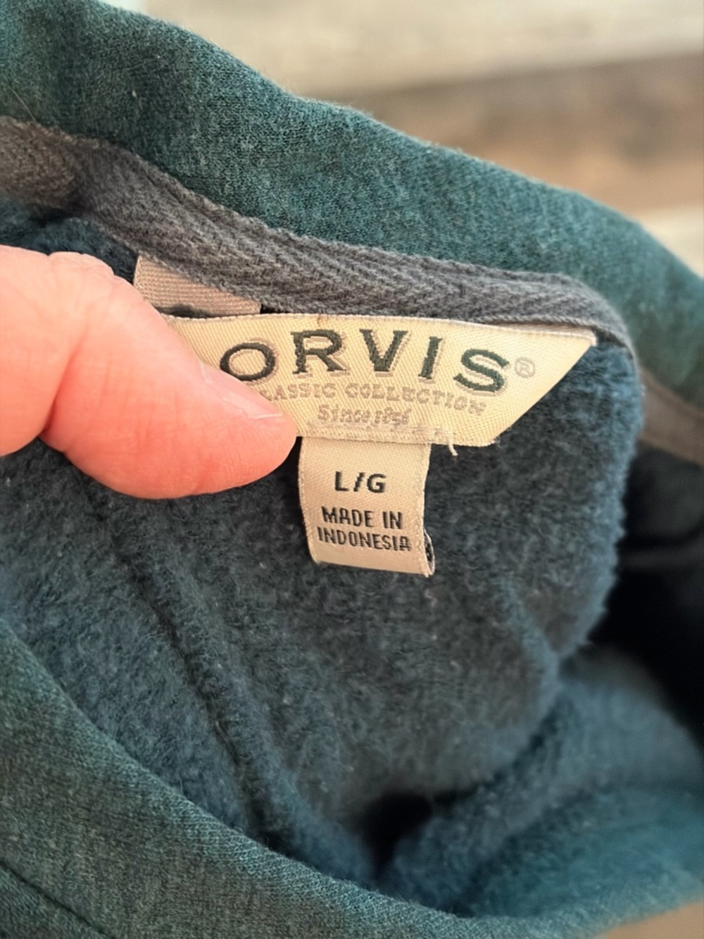 Orvis Fleece Lined Crewneck Sweatshirt Green Large Cozy Pullover - Picture 2 of 7